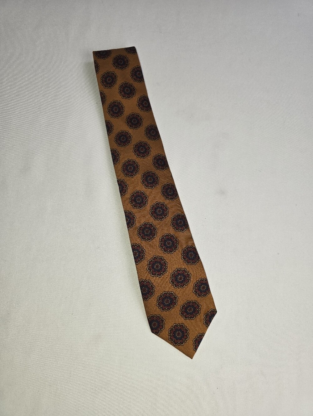 R. Hanauer Wool Silk Blend Men's Neck Tie Copper Brown Geometric Flowers